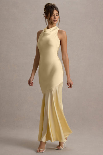 Amelita Lemon Satin Cowl-Neck Maxi Dress